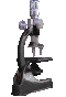 3D illustration of a compound microscope with a single eyepiece, rotating along its z-axis.