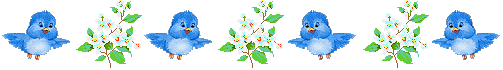 Animated divider composed of cute cartoon bluebirds flapping their wings and flowers shimmering